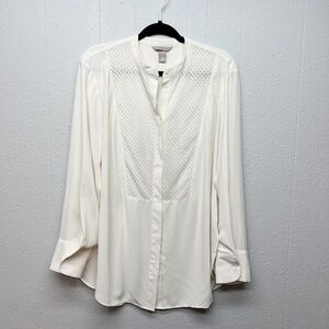 H&M Perforated Cream Tunic Top Womens Large Party Business Career Quiet Luxury